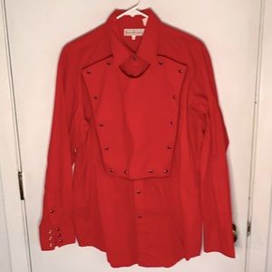 Vintage Rock Creek Ranch red bin style western shirt with black piping